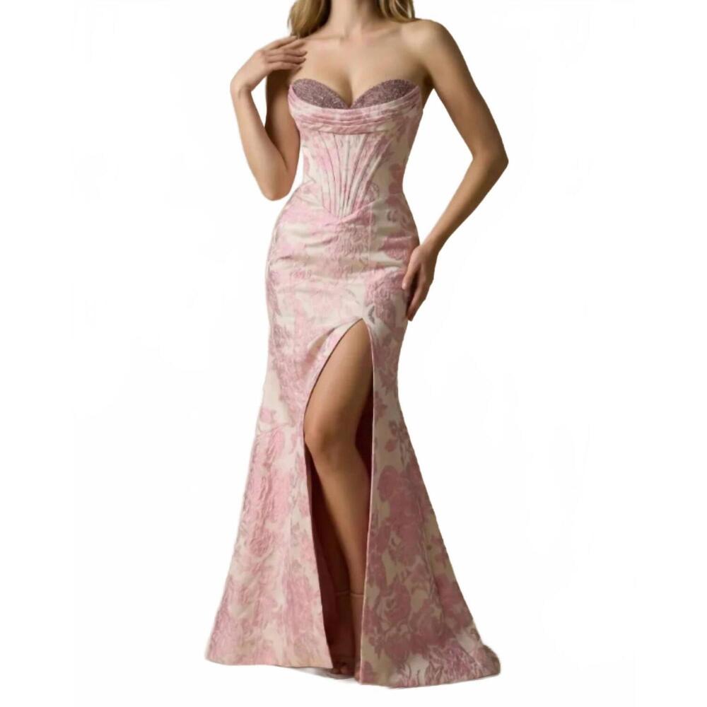 NEW COUTURE LEE strapless brocade mermaid prom dress in pink